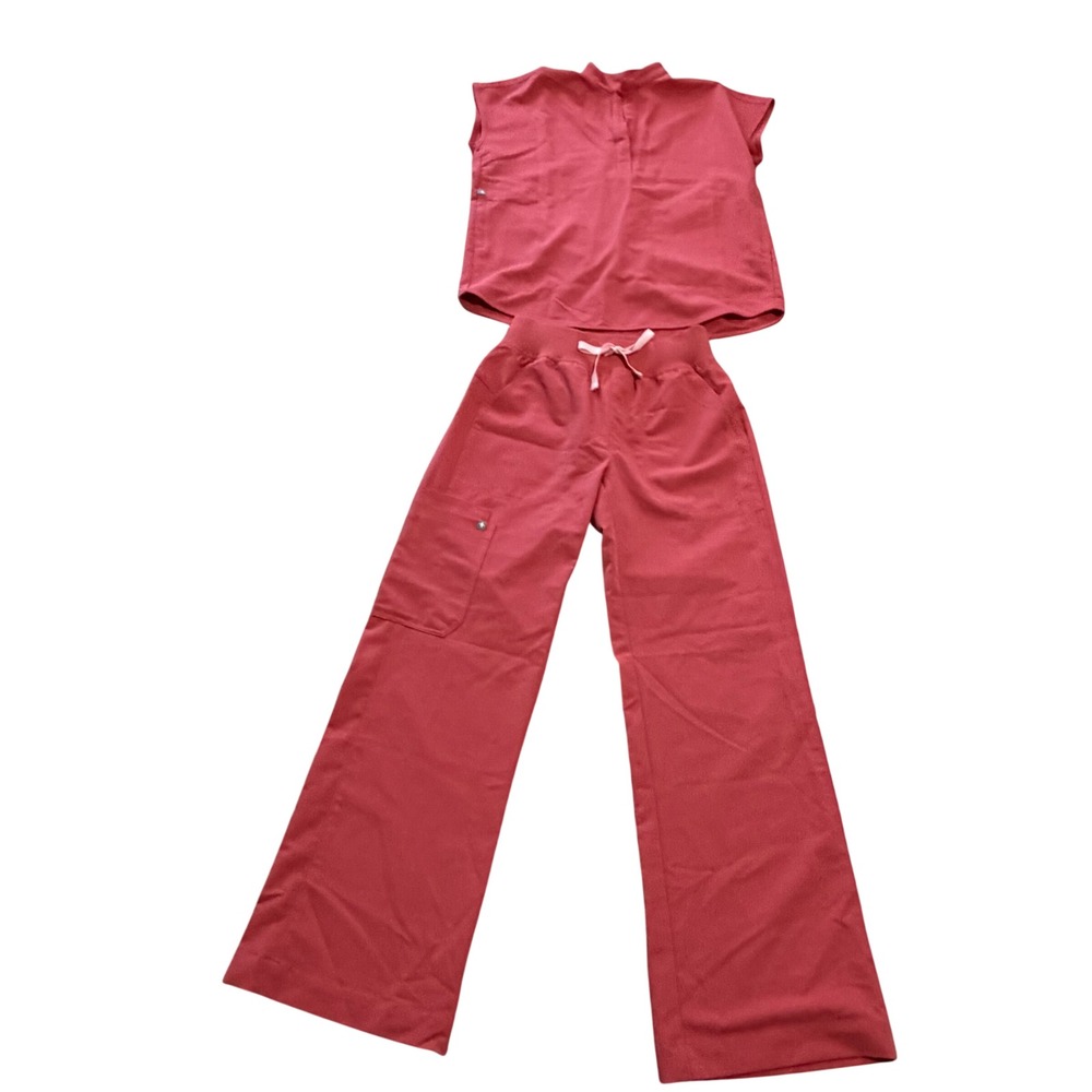 FIGS Pulmonary Pink Rafaela Scrub Set XXS Top XS High Rise Wide Leg Pants Nurse
